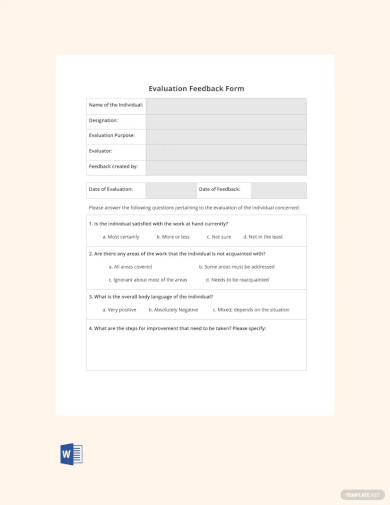 Blank HR Evaluation Feedback Form Template