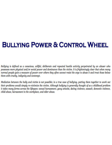 Bullying Power and Control Wheel