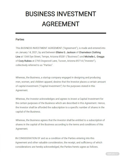 Business Investment Agreement Template