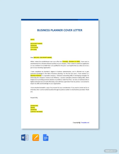 Business Planner Cover Letter Template