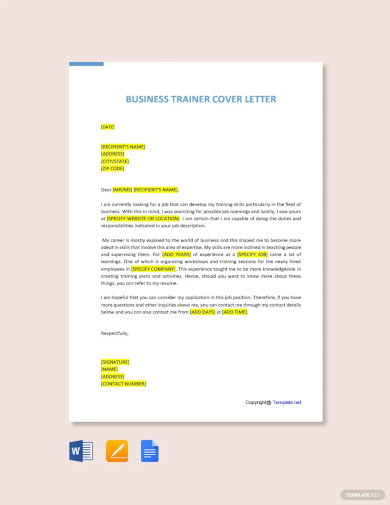 Business Trainer Cover Letter Template