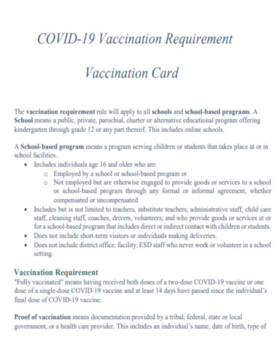 COVID Vaccination Requirement Card