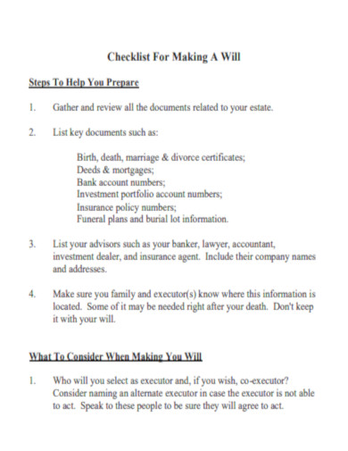 Checklist For Making A Will