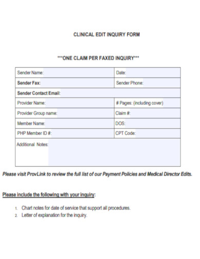 Clinical Editing Inquiry Form