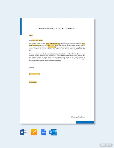 Closing Business Letters to Customers Template
