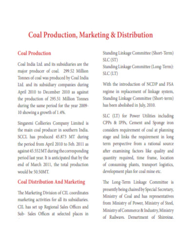 Coal Production Marketing Distribution