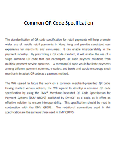 Common QR Code Specification