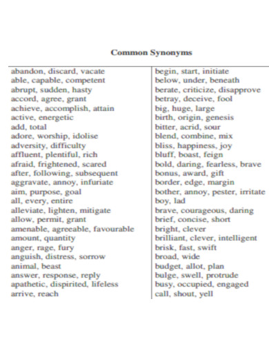 Common Synonyms