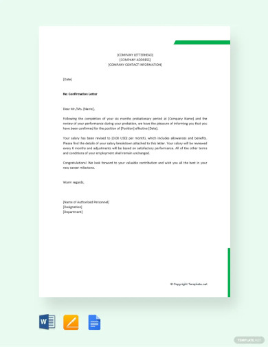 Company Confirmation Letter Template