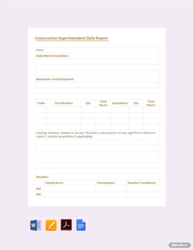 Construction Superintendent Daily Report Template