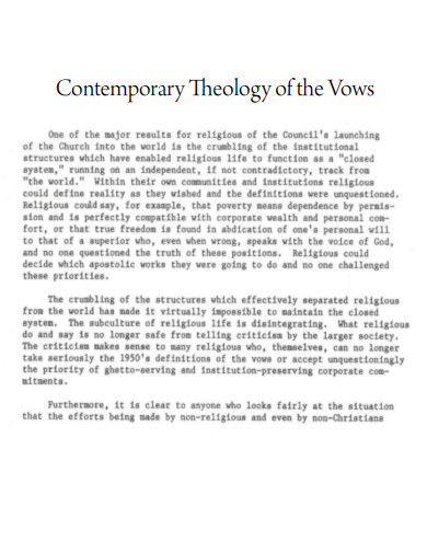 Contemporary Theology of the Vows