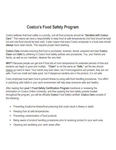 Costco Food Safety Program
