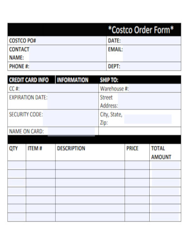 Costco Order Form