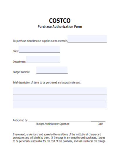 Costco Purchase Authorization Form