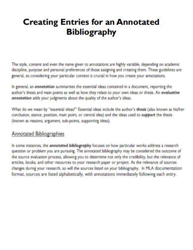 Creating Entries for an Annotated Bibliography