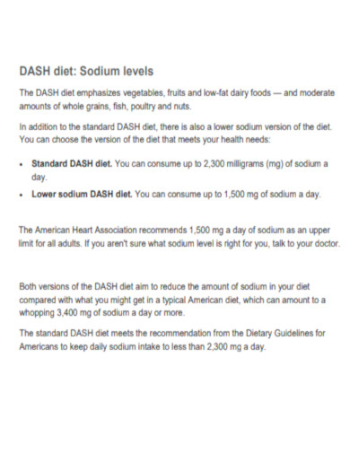 DASH Diet Sodium levels