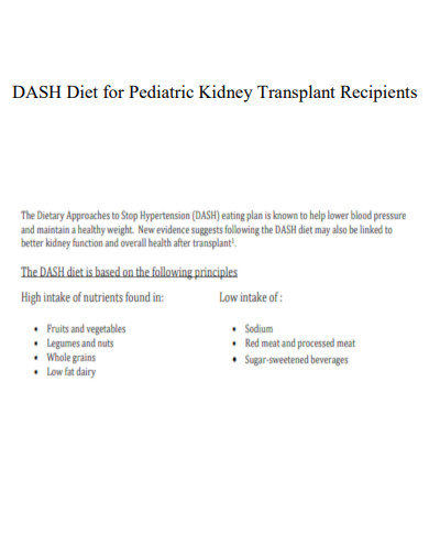 DASH Diet for Pediatric Kidney Transplant Recipients