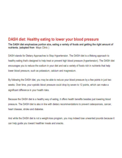 DASH Diet to Lower Blood Pressure