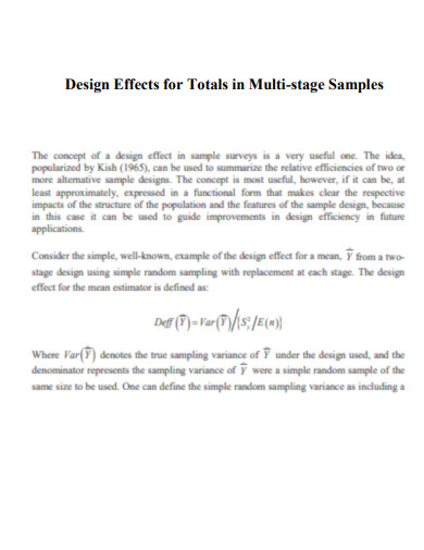 Design Effects for Totals in Multi stage 