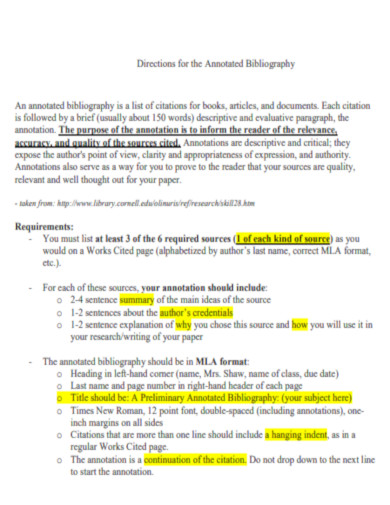 Directions for the Annotated Bibliography
