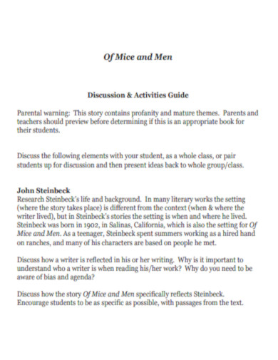 Discussion Activities Guide Of Mice and Men
