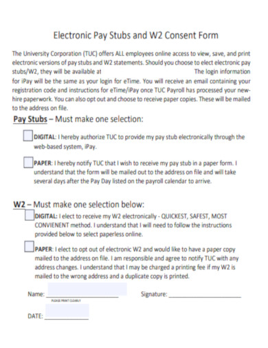Electronic Pay Stubs and W2 Consent Form