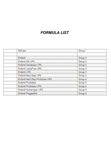 Enfamil Formula List