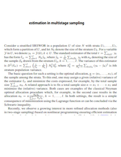 Estimation in Multistage Sampling