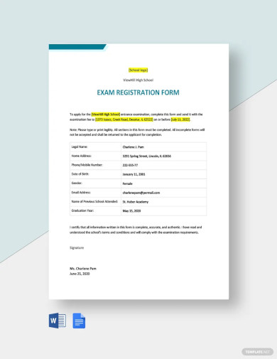 Exam Registration Form Template