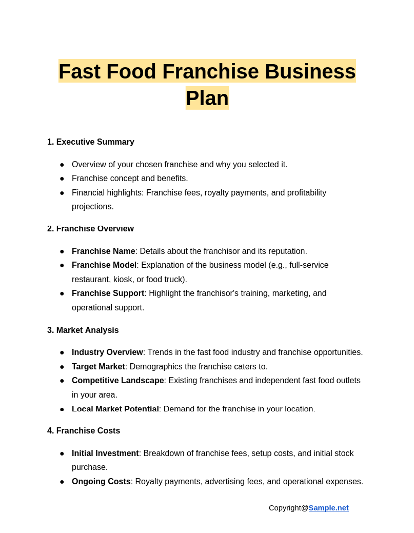 Fast Food Franchise Business Plan Google Docs 01 16 2025 11 15 AM