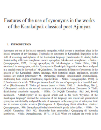 Features of the Use of Synonym