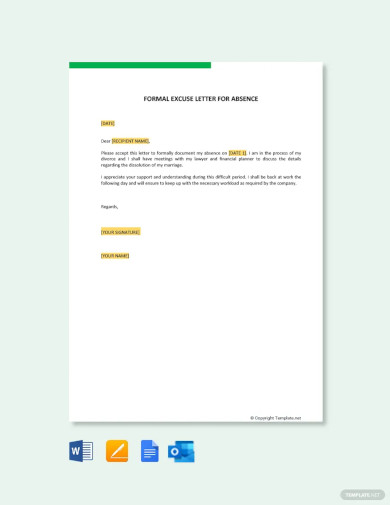 Formal Excuse Letter for Absence Template