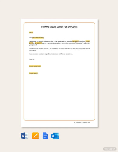 Formal Excuse Letter for Employee Template