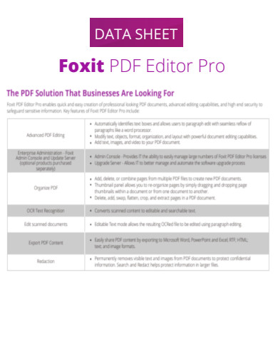 Foxit PDF Editor Pro Data Sheet