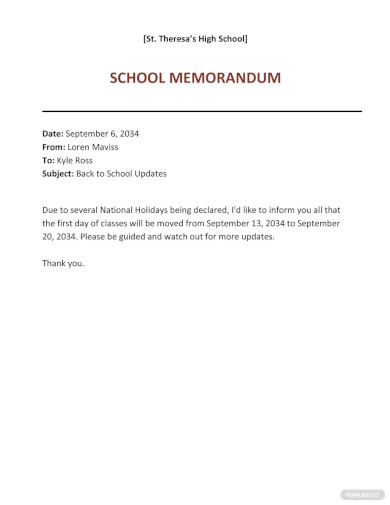 Free Back to School Memo Template