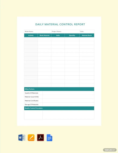 Free Daily Material Control Report Template