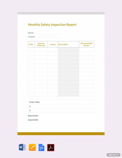 Free Monthly Safety Inspection Report Template
