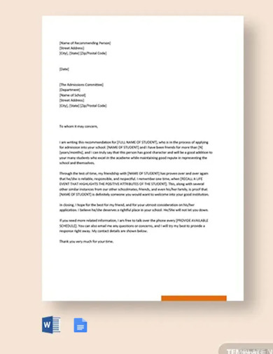 Free Personal Reference Letter For Student Template