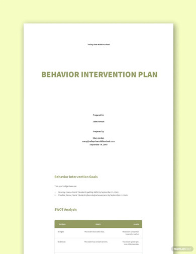 Free Sample Behavior Intervention Plan Template