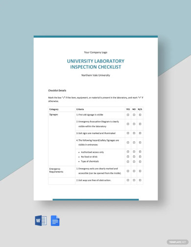 Free University Laboratory Inspection Checklist Template