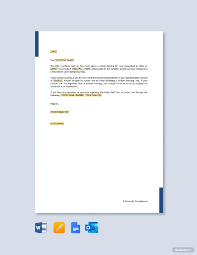 Free Verbal Warning Letter for Misconduct Template