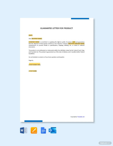Guarantee Letter for Product Template