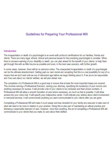 Guidelines for Preparing Your Professional Will