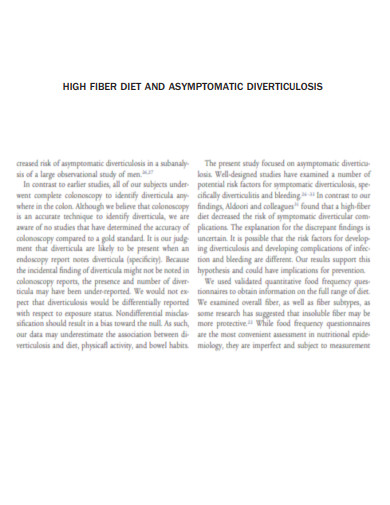 High Fiber Diet and Asymptomatic Diverticulosis