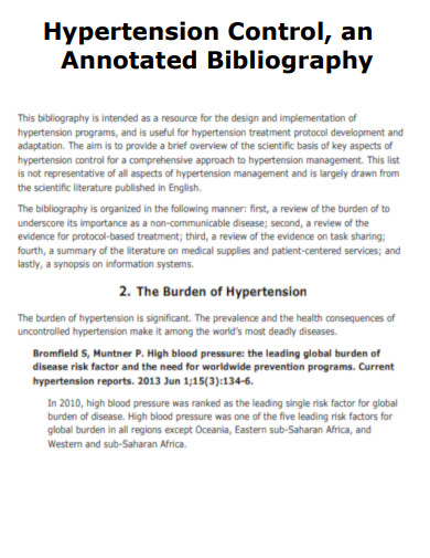 Hypertension Control and Annotated Bibliography