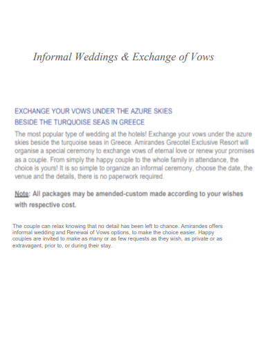 Informal Weddings and Exchange of Vows
