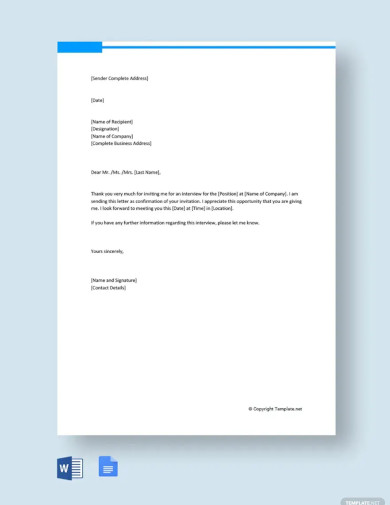 Interview Appointment Confirmation Letter Template