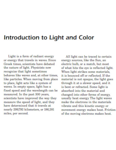 Introduction to Light and Color