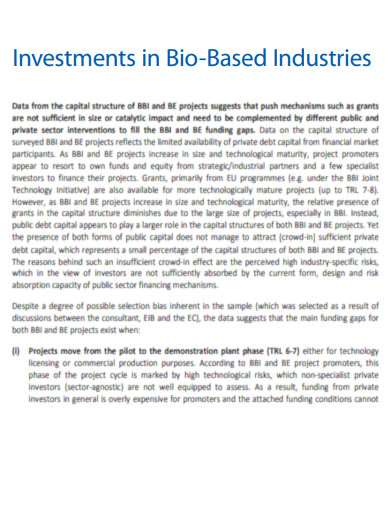 Investments in Bio Based Industries
