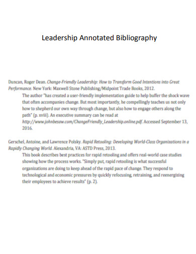 Leadership Annotated Bibliography